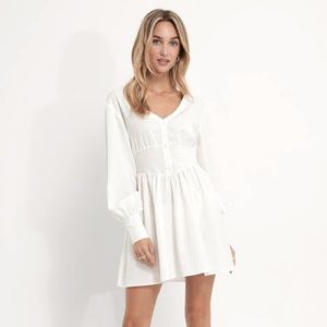NA-KD Smocked Waist Balloon Sleeve Dress White